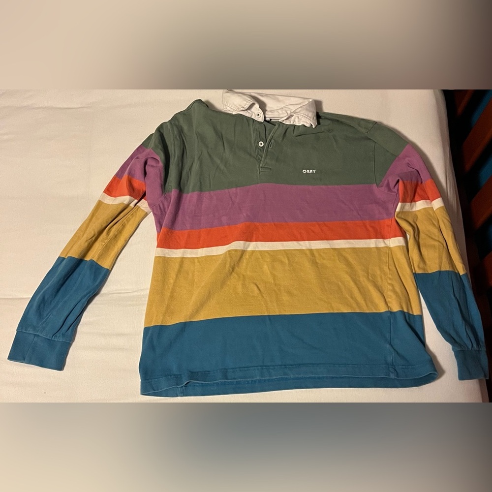 Obey Multi-Color Striped Rugby Shirt (L)